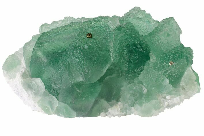 Stepped Green Fluorite Crystal Cluster with Pyrite - China #163552